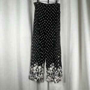 Anthropologie Ett Twa Black White Polka Dot Floral Wide Leg Crop Pants Size 2